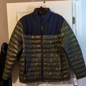 Nautica Olive Green and Navy Quilted Puffer Jacket